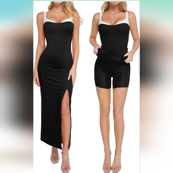 Color Clash Black and White Shapewear Dress - Picture 1 of 14